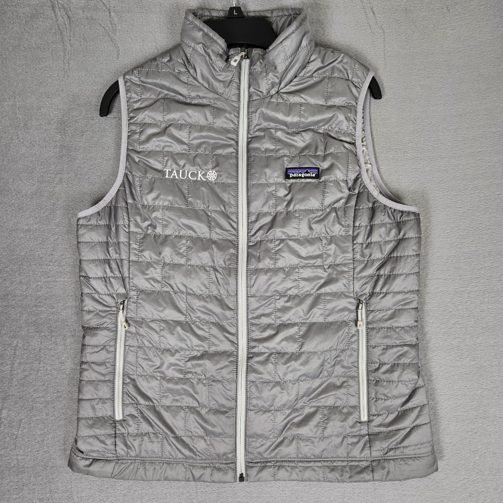 Patagonia Nano Puff Vest Womens Large Gray Full Zip Primaloft 84247 Embroidered